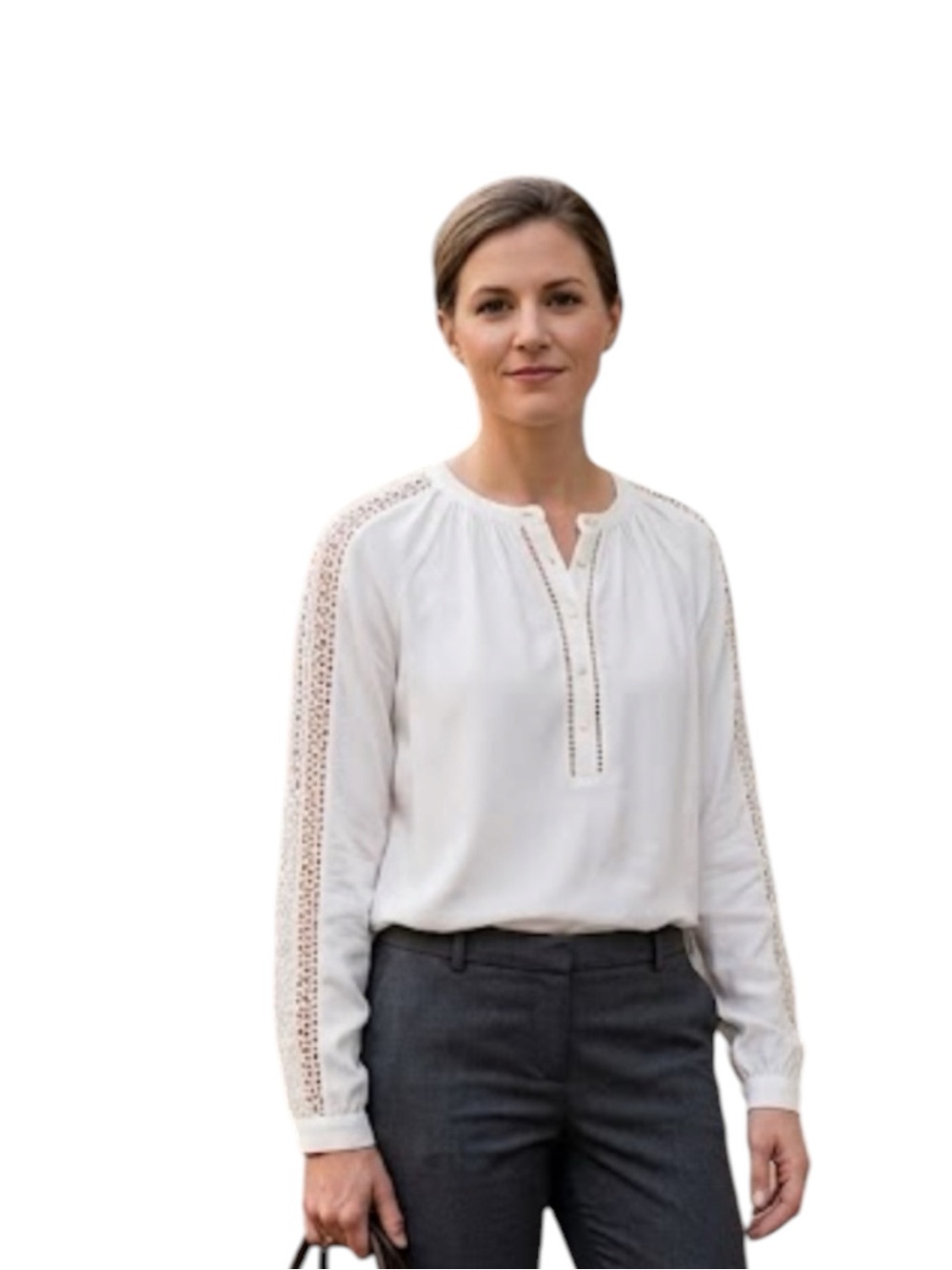 LOFT Off-White‎ Long Sleeve Embellished Blouse Size S
